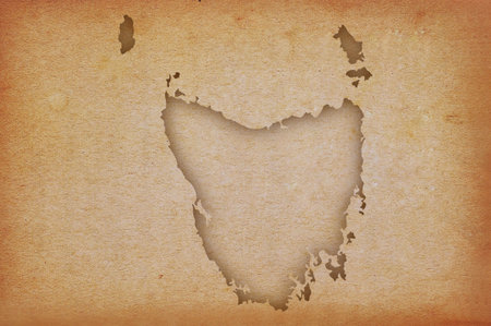 Accurate and detailed map of Tasmania on grunge paperの写真素材