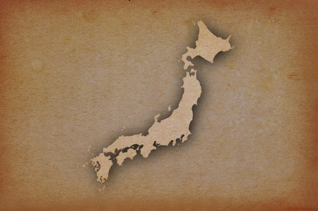 Accurate and detailed map of Japan on grunge paperの写真素材