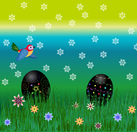 Easter black egg hunt, crazy spring weatherのイラスト素材