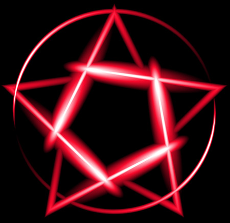Red neon pentagram, black backgroundのイラスト素材