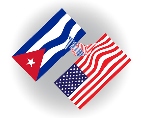 United States of America and Cuba flags shaking hands, future cooperation and teamworkのイラスト素材
