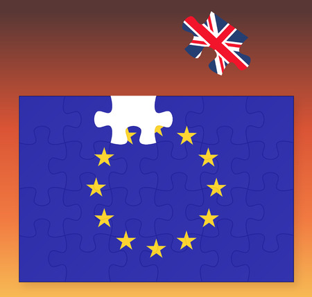 European Union flag missing United Kingdom Great Britain jigsaw puzzle piece, Brexit, EU sunsetのイラスト素材