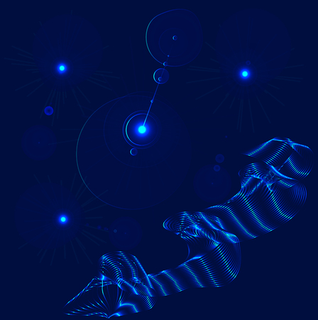 Blue neon ribbon and circles, vector royal blue stars backgroundのイラスト素材