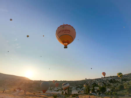 hot air balloon tours at dawn in cappadocia desertのeditorial素材
