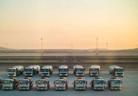 Lots of trucks lined up at the Istanbul Airport