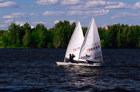 Moscow Russia  June 12 2015  Sailboats taking part in a Regatta in Moscow Region