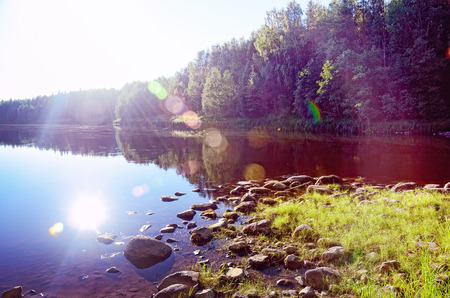 Shuya River Karelia, Russia on a Warm Sunny Summer Eveningの写真素材