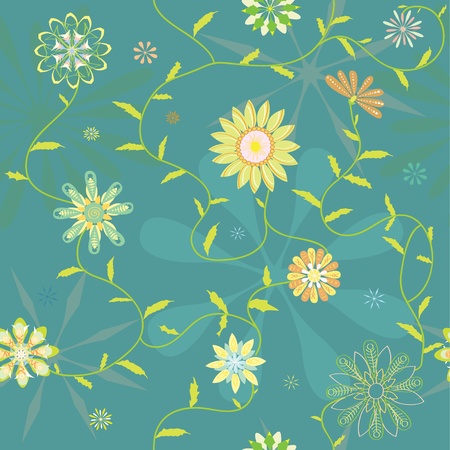 Different abstract flowers in textile texture seamlessのイラスト素材