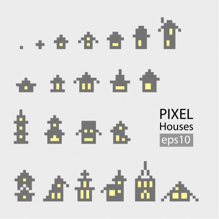 Set of pixel small building isolated on white backgroundのイラスト素材