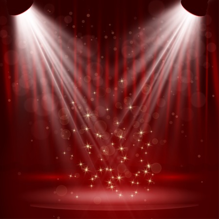Spotlight on stage curtain with stars. Vector.のイラスト素材