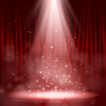 Empty stage lit with lights on red background Vector illustration. EPS 10のイラスト素材