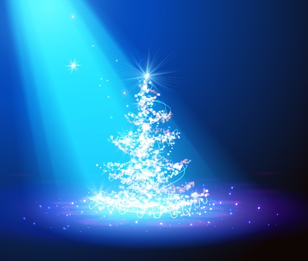 Christmas tree with defocused lights. blue background vectorのイラスト素材