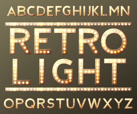 vector golden alphabet with bulb lamps vectorのイラスト素材