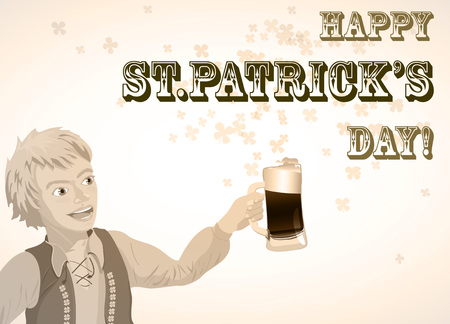 St. Patricks Day vintage shamrock beer and man vectorのイラスト素材