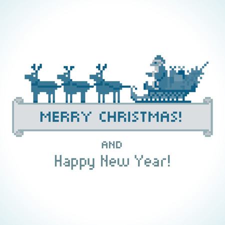 Pixel style Santa Claus in a sleigh, vectorのイラスト素材