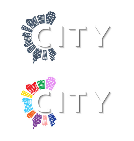 icon with buildings and city abstract background, vectorのイラスト素材