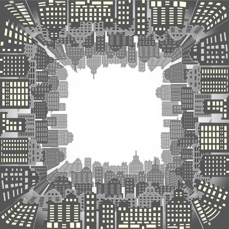 Illustration of a 3D paper city skyline  in square, vectorのイラスト素材