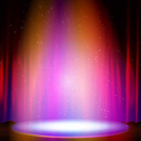 Stage with spotlight and curtain. Vector illustration.のイラスト素材