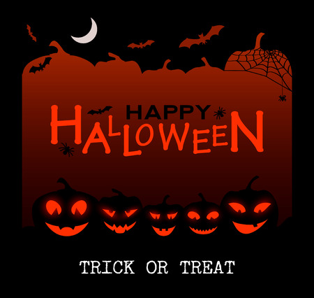 Halloween design pumpkins and houses. Horror background with holiday text. Vectorのイラスト素材