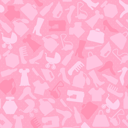 Background for woman, shopping items on seamless pattern, vectorのイラスト素材