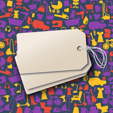 Empty tags on the shopping icons pattern with theme for sale, advertising and design. Vectorのイラスト素材