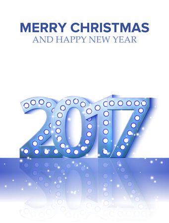 the 2017 new year symbol with light bulbs and mirrorのイラスト素材