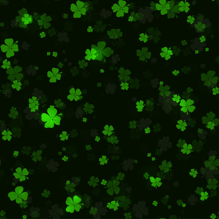 Shine Shamrocks on black background Seamless. Vectorのイラスト素材
