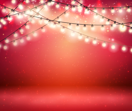 Shining Garland of Christmas Lights for Christmas  Greeting Background illustration on red color designのイラスト素材