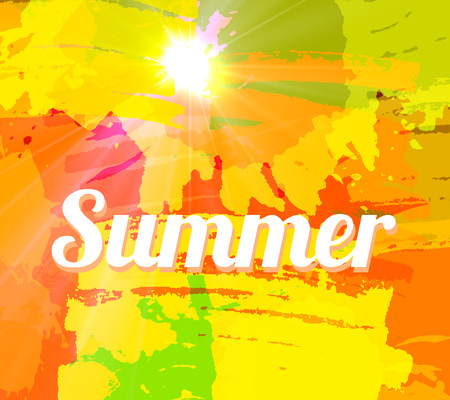 Hot Summer Background With Bright Color Brush Splash, vectorのイラスト素材
