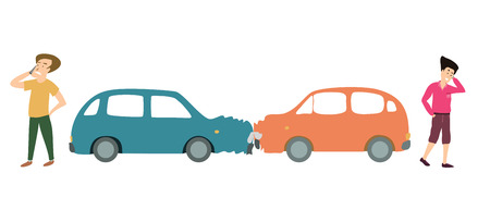 Two men with two cars accident. Cartoon Illustration.のイラスト素材