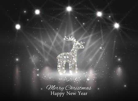 Shiny Reindeer with Spotlight on Stage. Christmas Background Vectorのイラスト素材