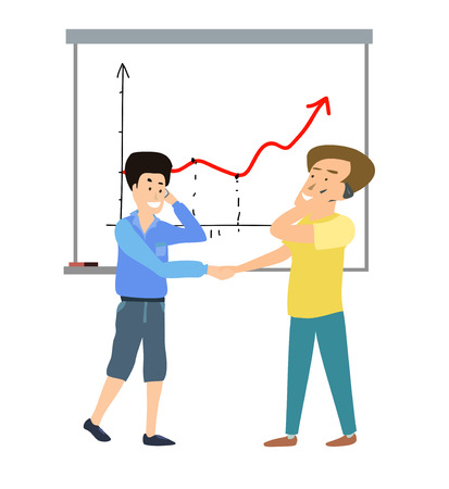 Two Men shake Handes with Business Background. Simple Style Cartoon Illustration. Vectorのイラスト素材