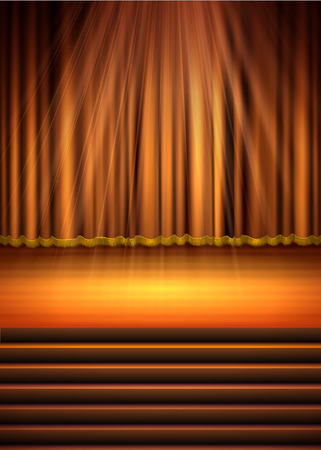 Red Curtain with a Spotlight and Stair, vector illustration.のイラスト素材