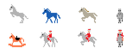 Pixelart horses standing, runing. And toy.のイラスト素材