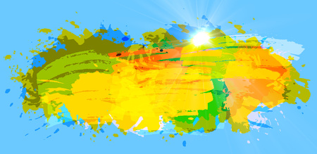 Hot Summer Background With Bright Color Brush Splash on the blue sky, vectorのイラスト素材