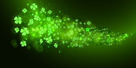 Shiny shamrock background with sparkle and bokeh. Vectorのイラスト素材