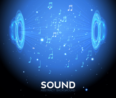 Dinamic With Lights And Notes on Blue Sound Background, Abstract Musical Illustration. Vectorのイラスト素材