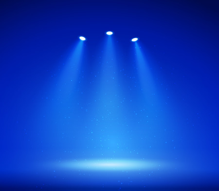 Three blue Spotlight on stage for your design. Colorful light. Vector illustration.のイラスト素材