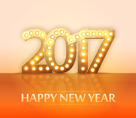 the 2017 new year symbol with light bulbs and mirror, vectorのイラスト素材