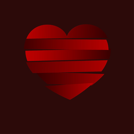 Red striped heart - unusual style design for greeting. Vectorのイラスト素材