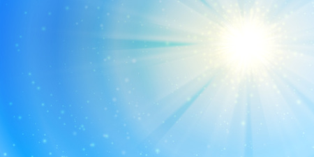 Summer blue sky with sun and bright rays. Vector.のイラスト素材