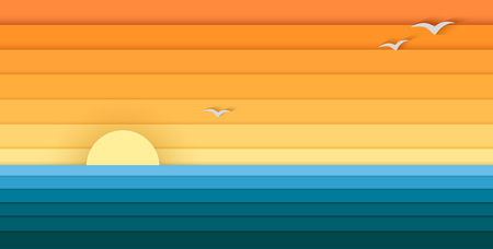 Sun and Sea from Paper, Modern Banner For Designのイラスト素材