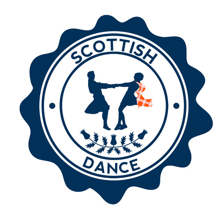 Scottish dancers. Silhouette on the beautyful stamp.のイラスト素材