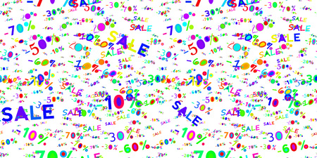 Seamless pattern with offers, discount and sale for advertising bags, flyers, package. Vectorのイラスト素材
