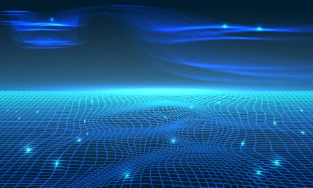 Digital technology abstract background. Futuristic web lines backdrop with shiny horizon. Vectorのイラスト素材