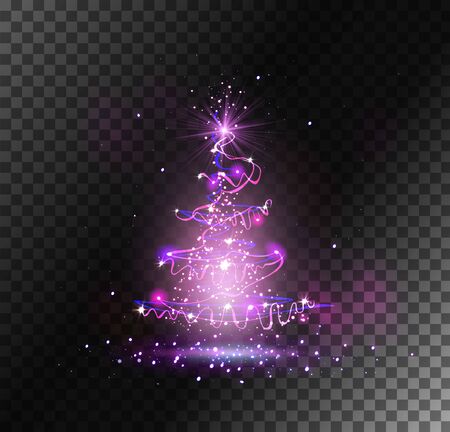 Transparent Christmas tree from light and sparks. Isolated element for your design. Vector background eps 10のイラスト素材