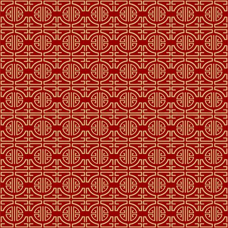 Gold archs on red background - retro style chinese seamless parttern.のイラスト素材