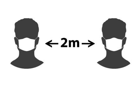 Keep your distance when you meet. Safety when communicating with other people. Warning poster. Vector.のイラスト素材