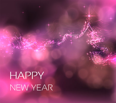 Christmas tree with light and bokeh. Happy New Year greeting. Vector.のイラスト素材