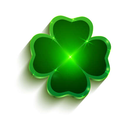 Large green clover with four leaves. Saint Patrick's holiday symbol in Ireland. Good luck sign. Vector.のイラスト素材